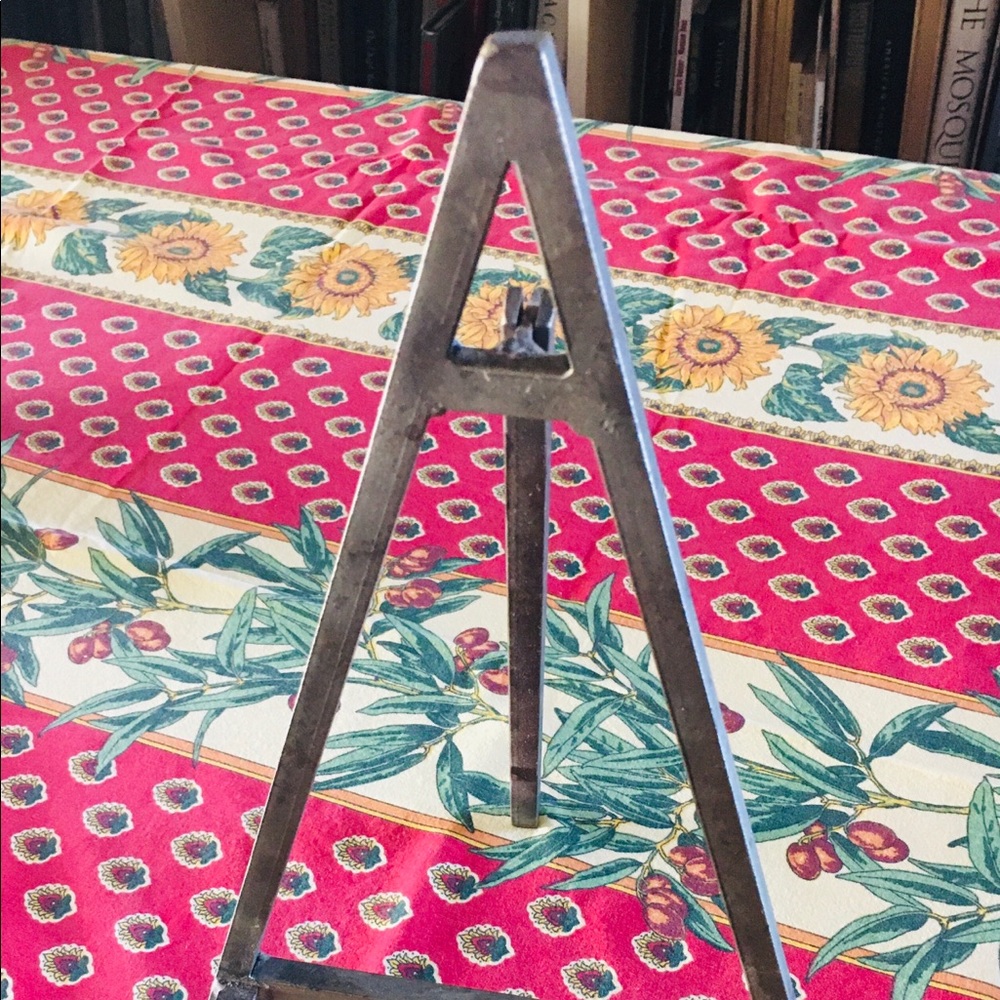 Photo or book display stand in distressed metal